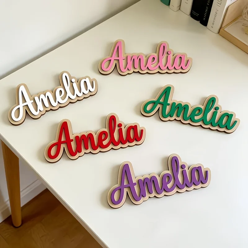 Custom Personalized Wooden Cursive Name Sign Baby Name Plaque Nursery Door Sign Kids Bedroom Wall Decor Gift