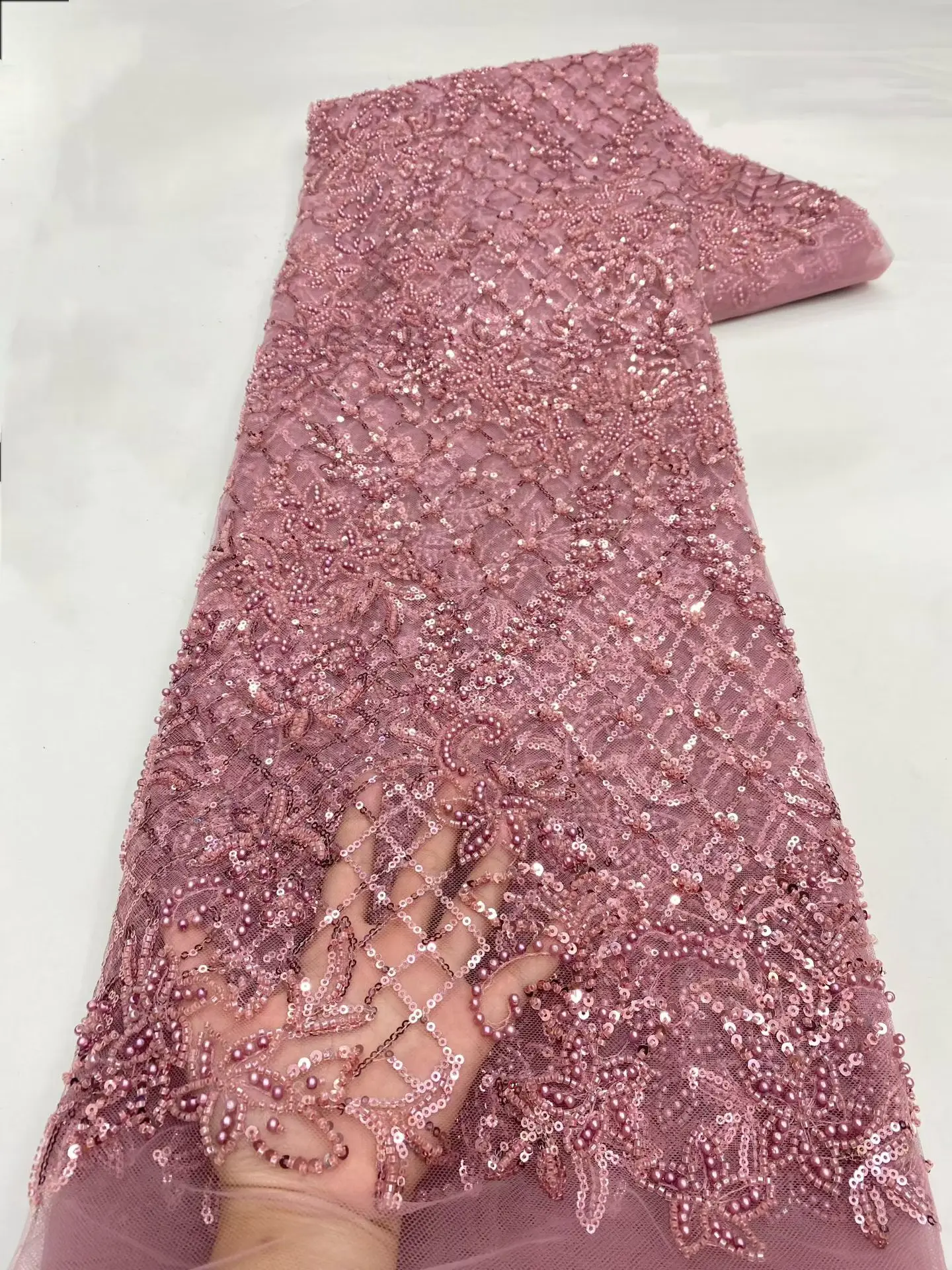 

Beautiful Fashion African Nigerian Beaded Embroidery Lace 2026 High-End French Sequins Lace Fabric For Wedding Party Dress Sewin