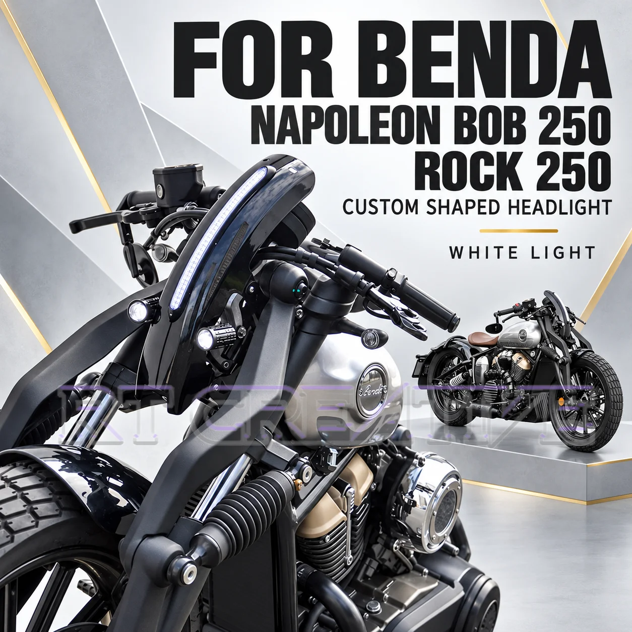 Custom Retro Shaped LED Headlight Kit For BENDA Napoleon Bob250, Clear Night Vision