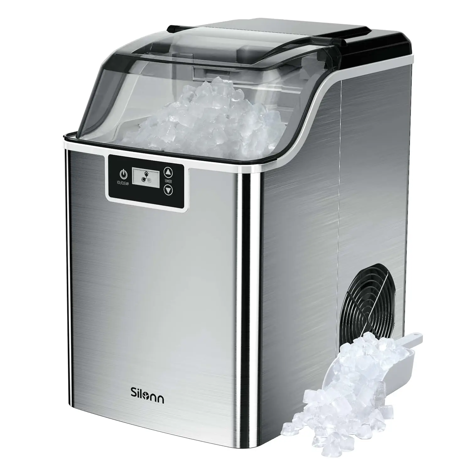 Compact Nugget Ice Maker，44lbs/Day Pellet Ice Maker Machine with Timer & Self-Cleaning Function, Portable Countertop Ice Maker