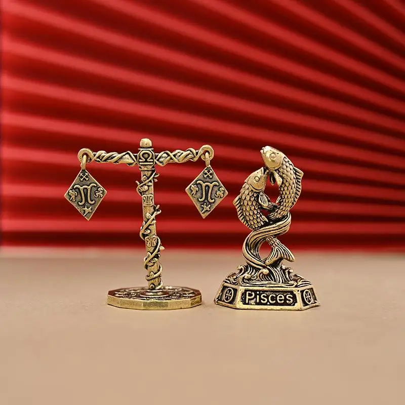 Vintage Brass 12 Constellation Figurines Fine Craftsmanship Perfect For Desk Decor Astrology Enthusiasts Gifts