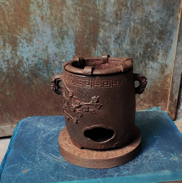 Mini parrilla de barbacoa de carbón de hierro fundido, estufa de flor de ciruelo, estufa de té hirviendo, estufa de calefacción pequeña, decoración retro para el hogar, cl antiguo