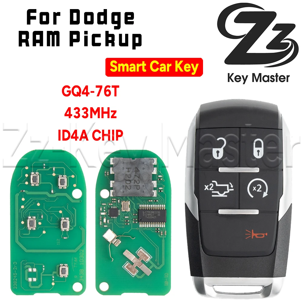 

Zz Key Master Smart Card Key GQ4-76T 4A Chip 433MHz For Dodge RAM Pickup HD 1500 2500 3500 4500 5500 2019-2021 P/N: 68374994
