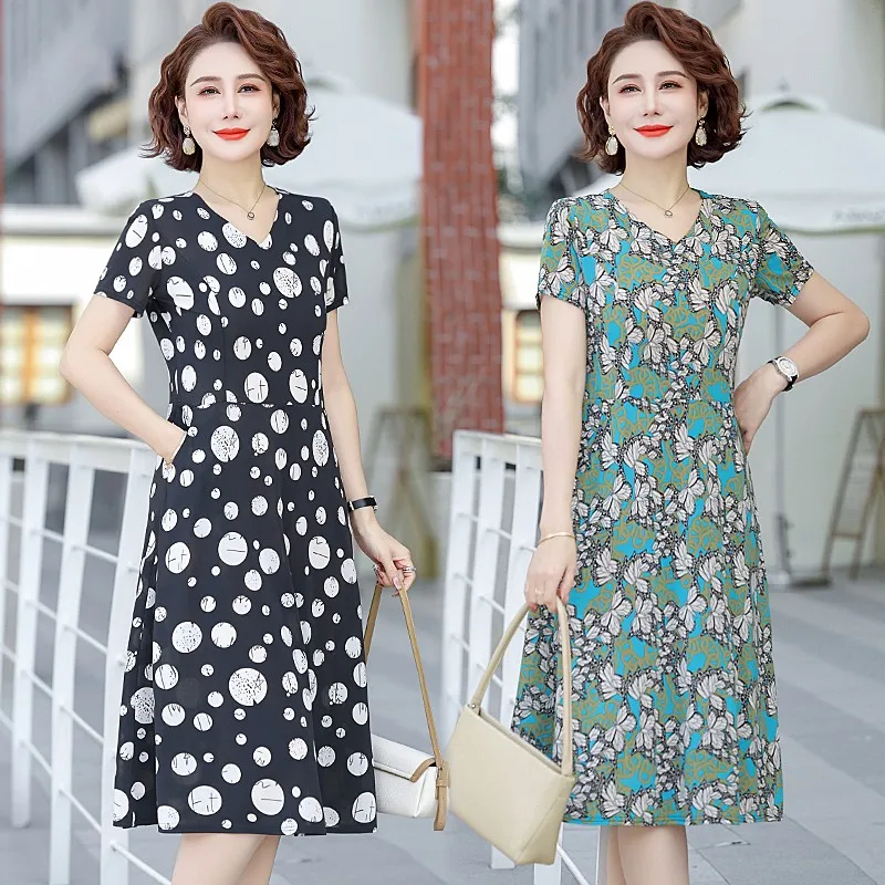 

New Fashion Causal Summer Dresses For Women Vintage Short Sleeve V-Neck Floral Women Print Dress Women Clothing