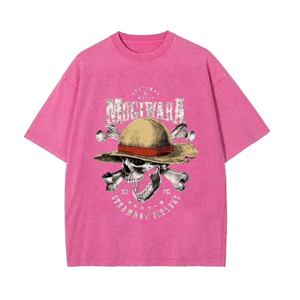 メンズ Tシャツ ワンピース アニメ ルフィ 草帽 海賊団 プリント ウォッシュドコットン カジュアル 半袖 Tシャツ 夏 ストリートウェア カジュアルトップ