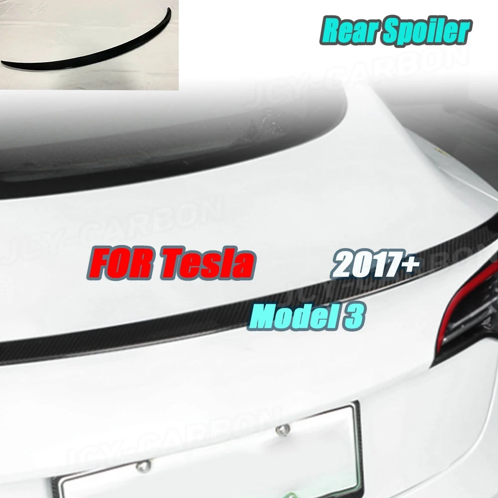 

JCYECF Dry Carbon Rear Spoiler Wing For Tesla Model 3 2017+ FRP Tail Boot Trunk Trim Wings Exterior Decoration