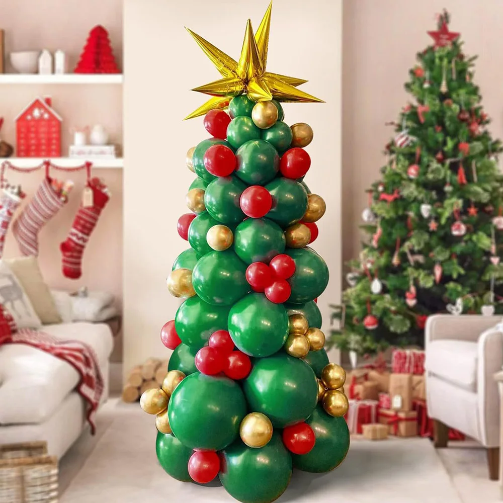 

93Pcs 5/10/12inch Balloons Christmas Tree Set Standing Foil Balloon Garland Kit Balloon Decor with Star Christmas Party Decor