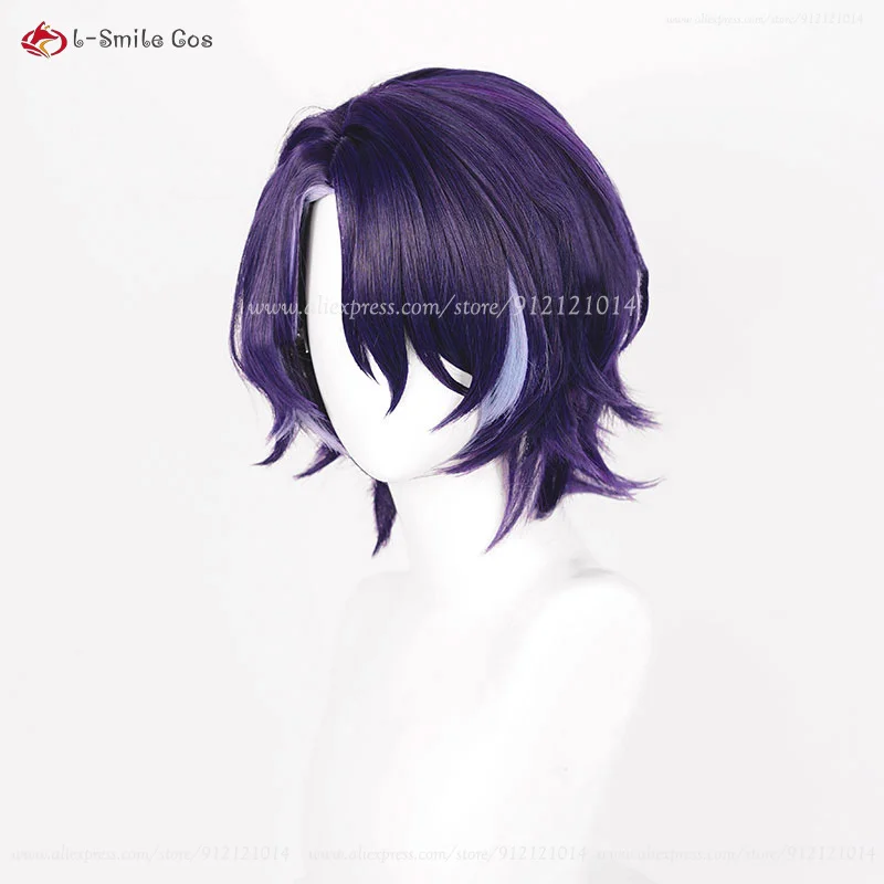 HSR Dr. Ratio Peruca Cosplay, Short Destaques Roxo, Resistente ao Calor, Cabelo Sintético, Perucas Party Anime, Boné, 33cm