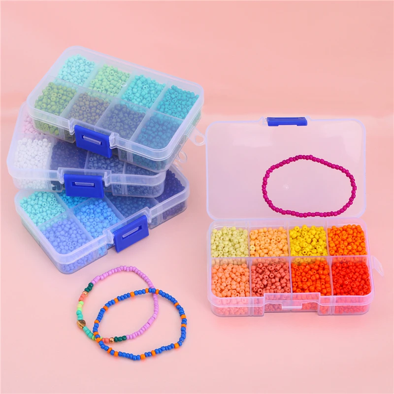 

8 Grid Pack 3mm Solid Color Paint Rice Beads For Handmade DIY Bracelet Necklaces Making Jewelry Accessories Materials 3400pcs