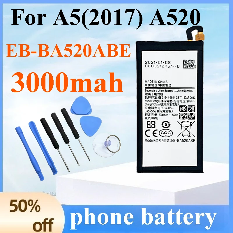 

New High Capacity 3000mAh EB-BA520ABE Battery for Samsung Galaxy A5 2017 A520 Replacement Phone Battery