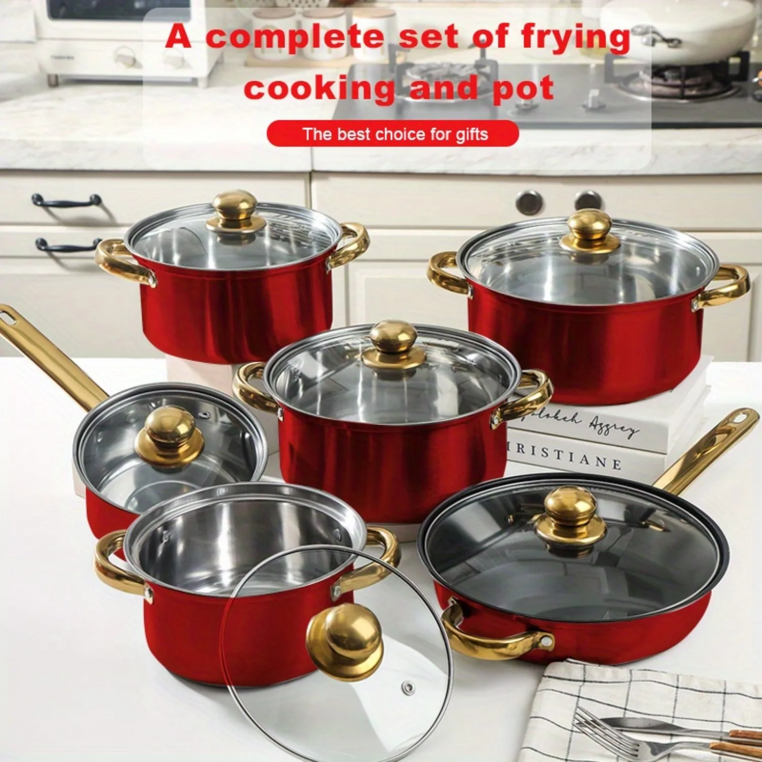 12pcs Stainless Steel Kitchenware Set, Multi-Color Non-Stick Pan Set with Lid, Versatile, Stylish And Durable