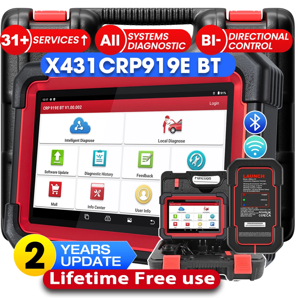 LAUNCH X431 CRP919E BT OBD2 Scanner, outil de diagnostic bidirectionnel sans fil 2026 avec codage ECU, plus de 35 services, diagnostic de tous les systèmes, FCA AutoAuth, 2 ans de mises à jour