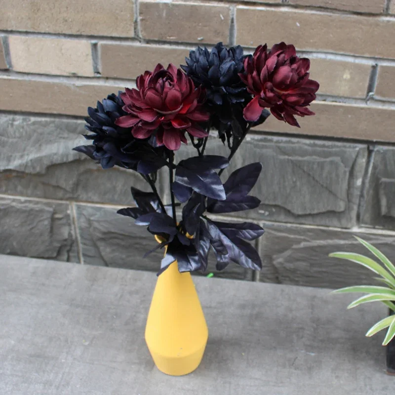 Black Dahlia Silk Rose Bouquet Artificial Flower Decoration Wedding Home Furnishing Decoration Christmas Valentine's Day Gift