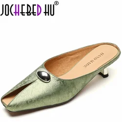 【JOCHEBED HU】Brand Genuine Leather Thick Heel Shoes for Women New Vintage Versatile Temperament Elegant Commuting Style 34-40