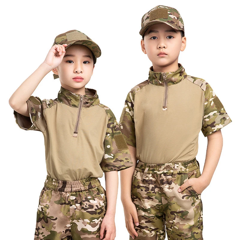 Children's Camo Training Clothes Suit Kids Outdoor Field Camping Hunting Clothes Military Combat Uniform Tactical Shirt Pants