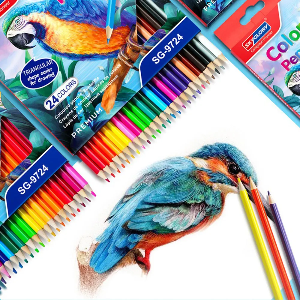 12-48 لون مجموعة أقلام رصاص ملونة HB مثلث حامل قلم لوازم فنية رسم احترافي أقلام رصاص ملونة اللوازم المدرسية القرطاسية