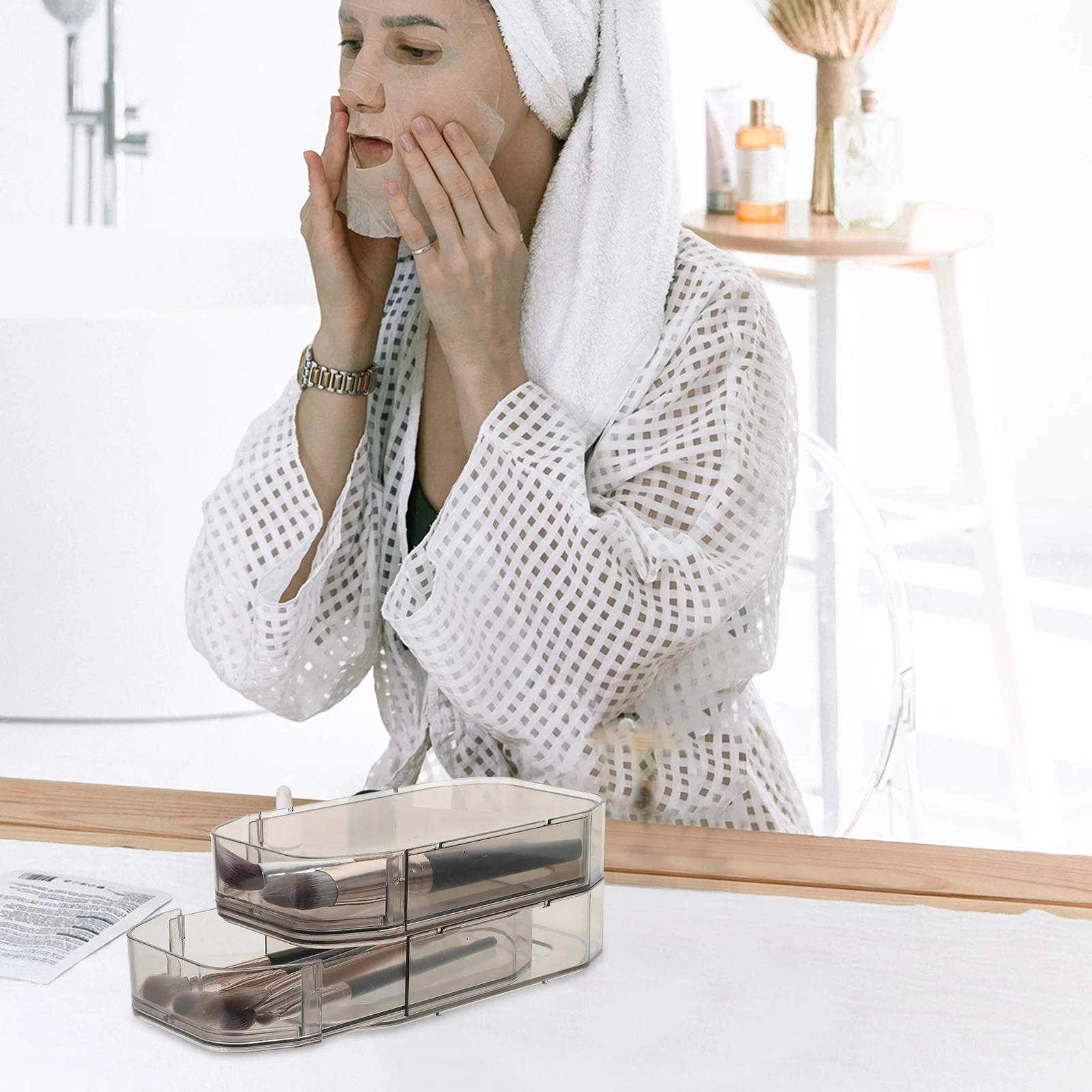 Multi-Function Drawer Style Storage Box Desktop Organizer For Cosmetics Makeup Brushes Stationery Sundry Stackable Light