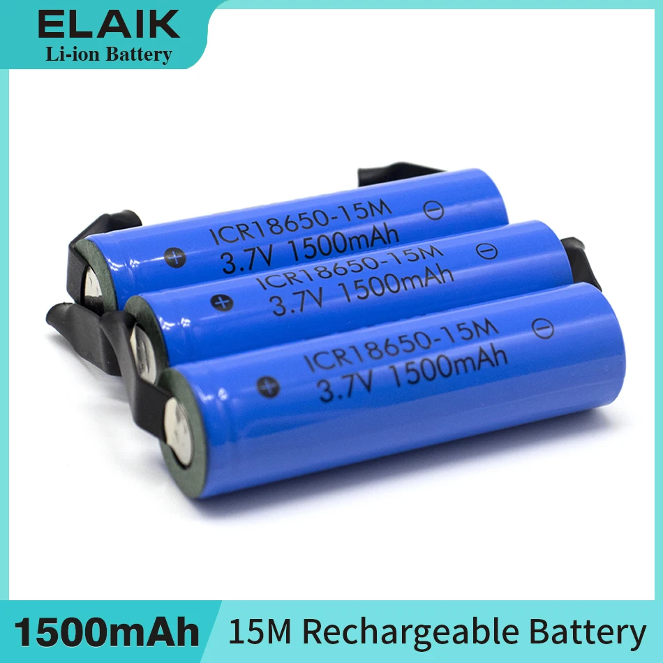 18650 3.7V 1500mAh Energy storage rechargeable lithium battery for small flashlight battery Small fan battery 15m-Nickel