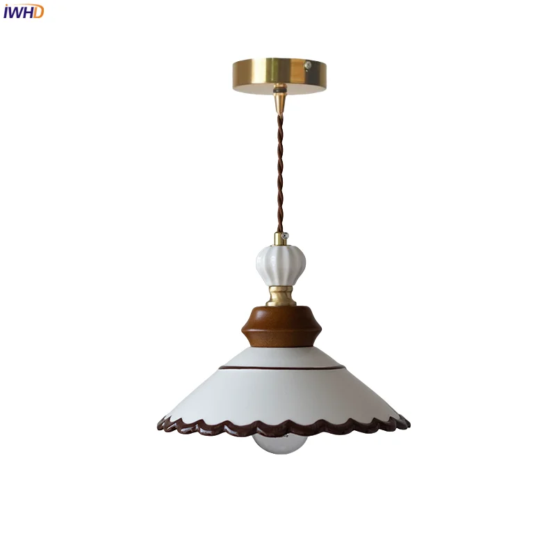 

IWHD French Vintage LED Pendant Lights For Kitchen Island Bedside Home Decoration Iron Canopy Ceramic Hanging Lamp Luminaria