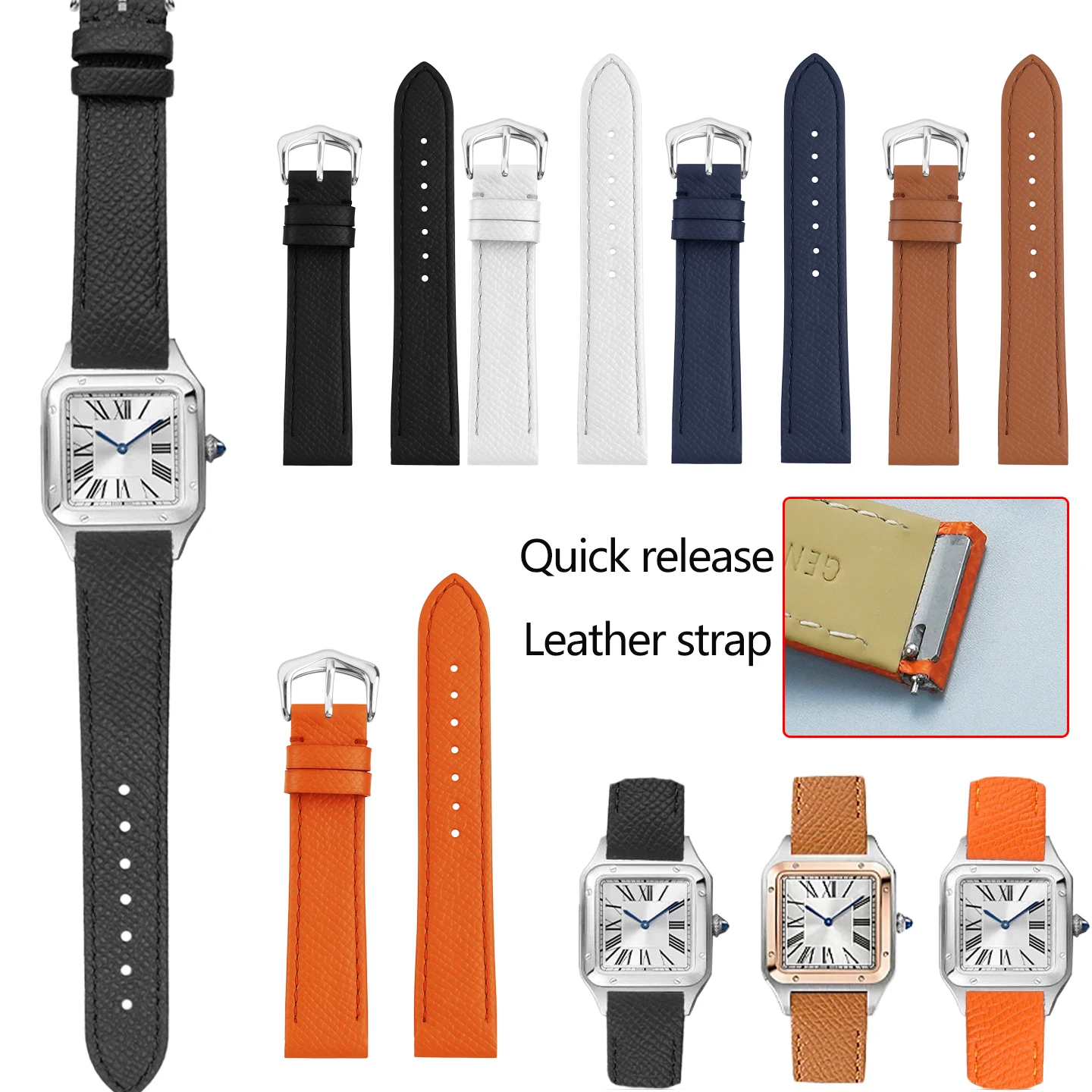 For Cartier Santos Dumont series Palmprint  Leather Strap 15.5mm 17.5mm Quick release  Ladies watchband Soft breathable bracelet