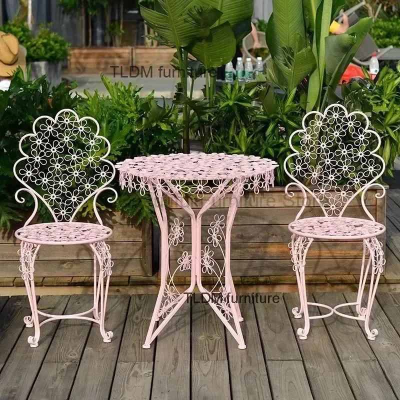 

Iron Garden Furniture Sets Simple Coffee Balcony Table and Chair Set Outdoor Open-air Courtyard Sun Protection Table and Chair D