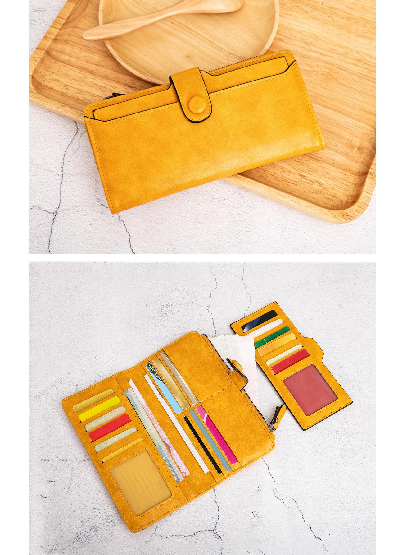 Fashionable buckle women's wallet PU leather women's long wallet solid color large capacity multi slot wallet card bag