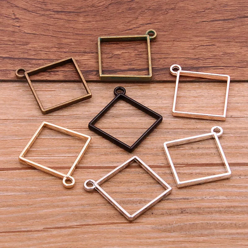 10Pcs 33*37mm 7 Color Alloy Jewelry Accessories Square Charm Hollow Glue Blank Pendant Tray Bezel