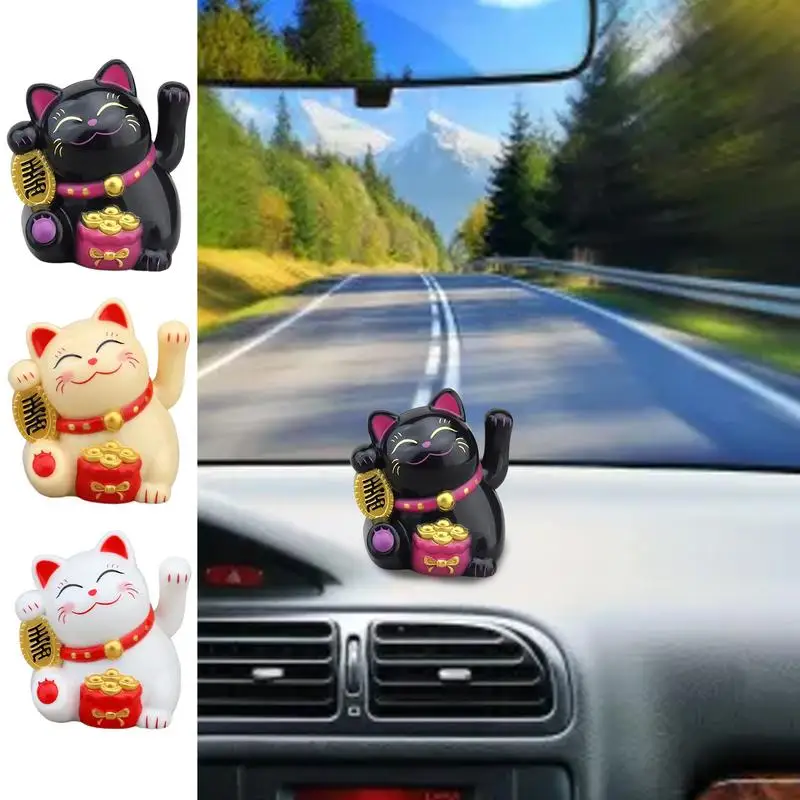 Car Solar Lucky Cat Waving Arm Vehicle Vivid And Lovely Chinese Cat Ornament Chinese Lucky Waving Wealth Cat Maneki Neko Statue