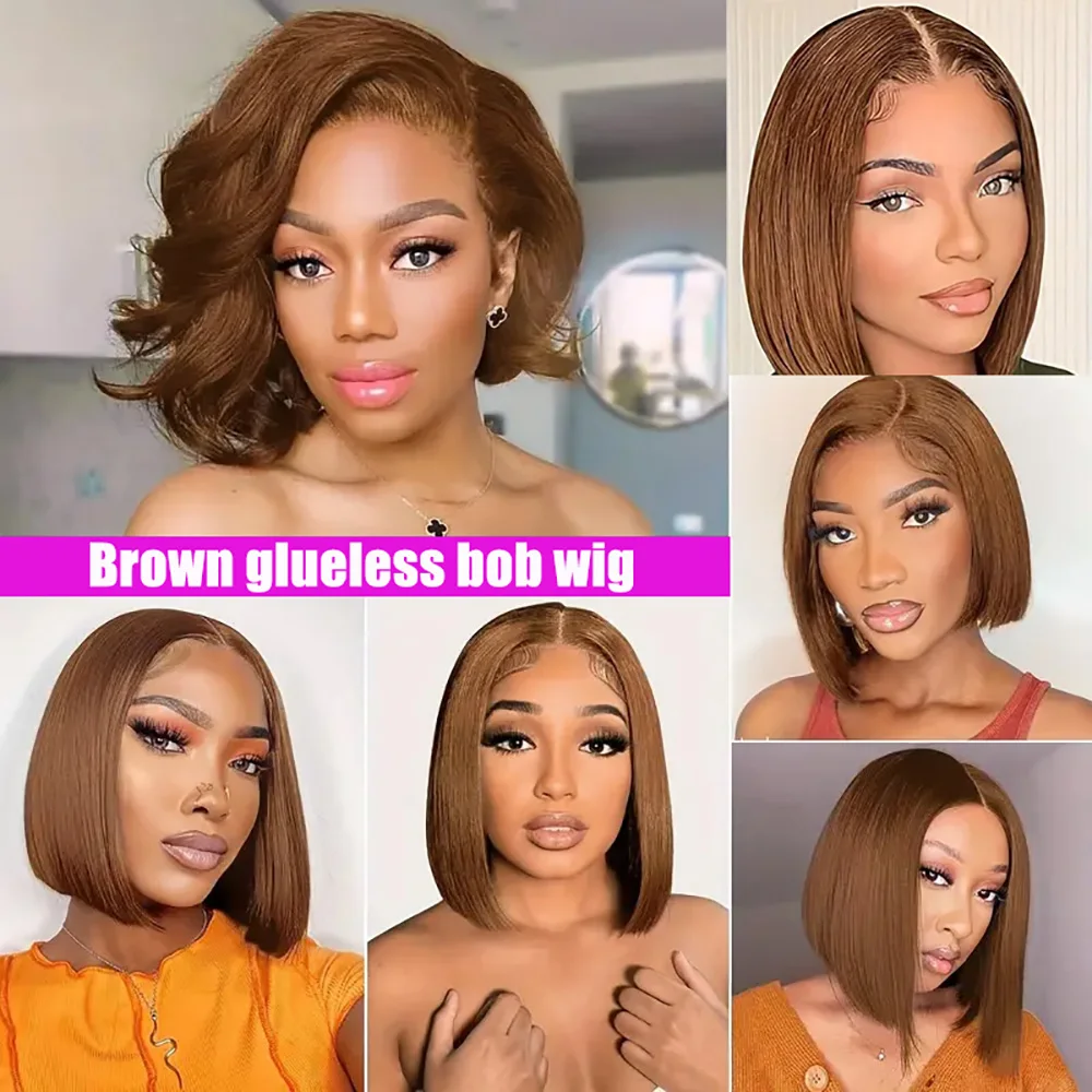 Chocolate Brown Glueless Bob Wig 4# Color Bob Wig 4x4 No Glue Pre Cut Pre Plucked with Baby Hair 10-16 inches Human Hair Wig