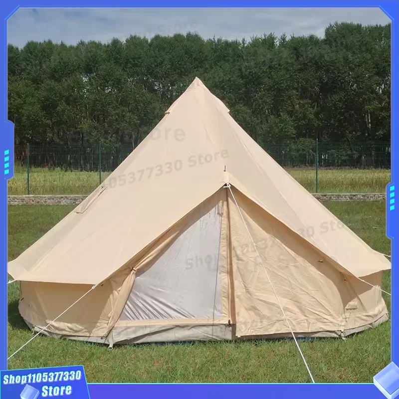 Large Bell Tent Outdoor Camping Thickened Cotton Canvas Single Layer Rainproof Windproof Full Set Supplies For Big Space