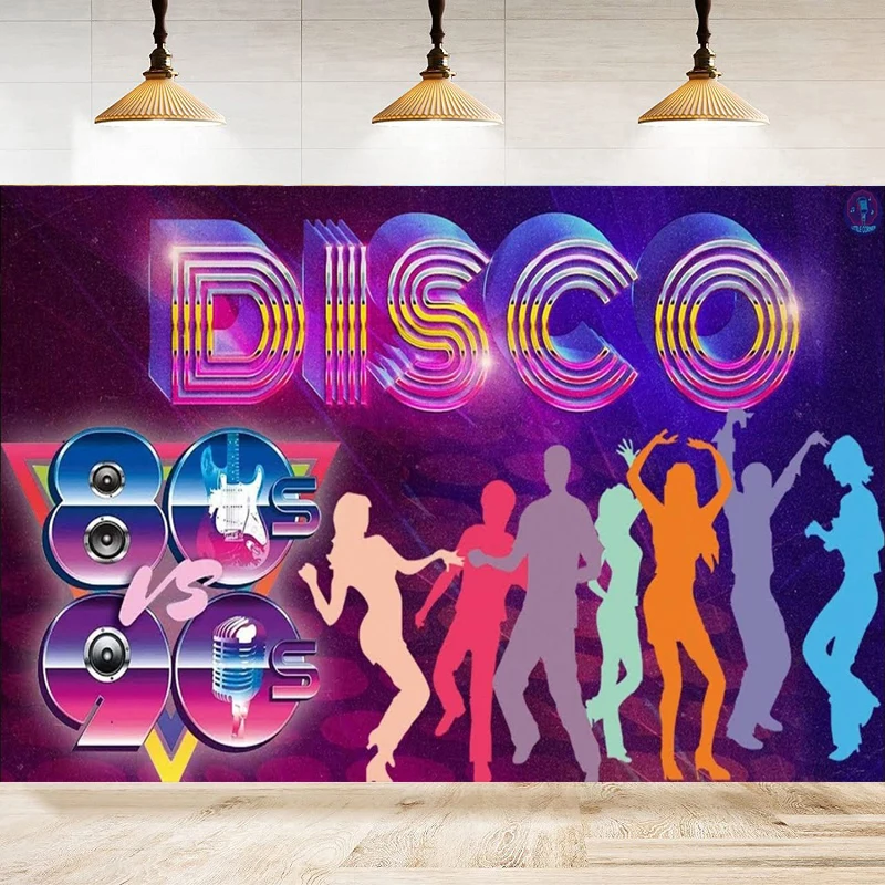 Cenário fotográfico de volta às 60s 70s 80s 90s vamos boogie discoteca dança noite vamos brilhar fundo feliz aniversário festa banner