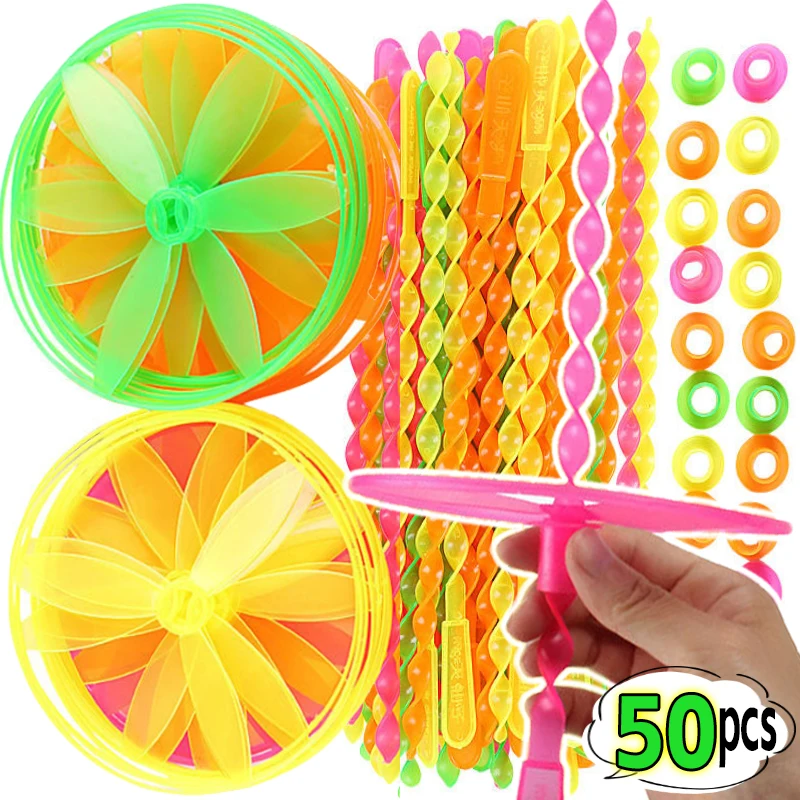 50/1x Colorful Bamboo Dragonfly Toy Flying Helicopter Toys Hand Rotating Circle Propeller Outdoor Flying Toy Children Kids Gifts