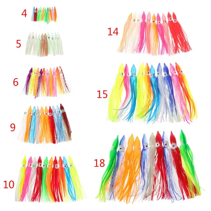 10Pcs/Lot 4 5 6 9 10 14 15 16 18cm Fishing Lures Set Octopus Baits Combo Squid Skirt Lure Trolling Bait Fishing Lures Drop Ship