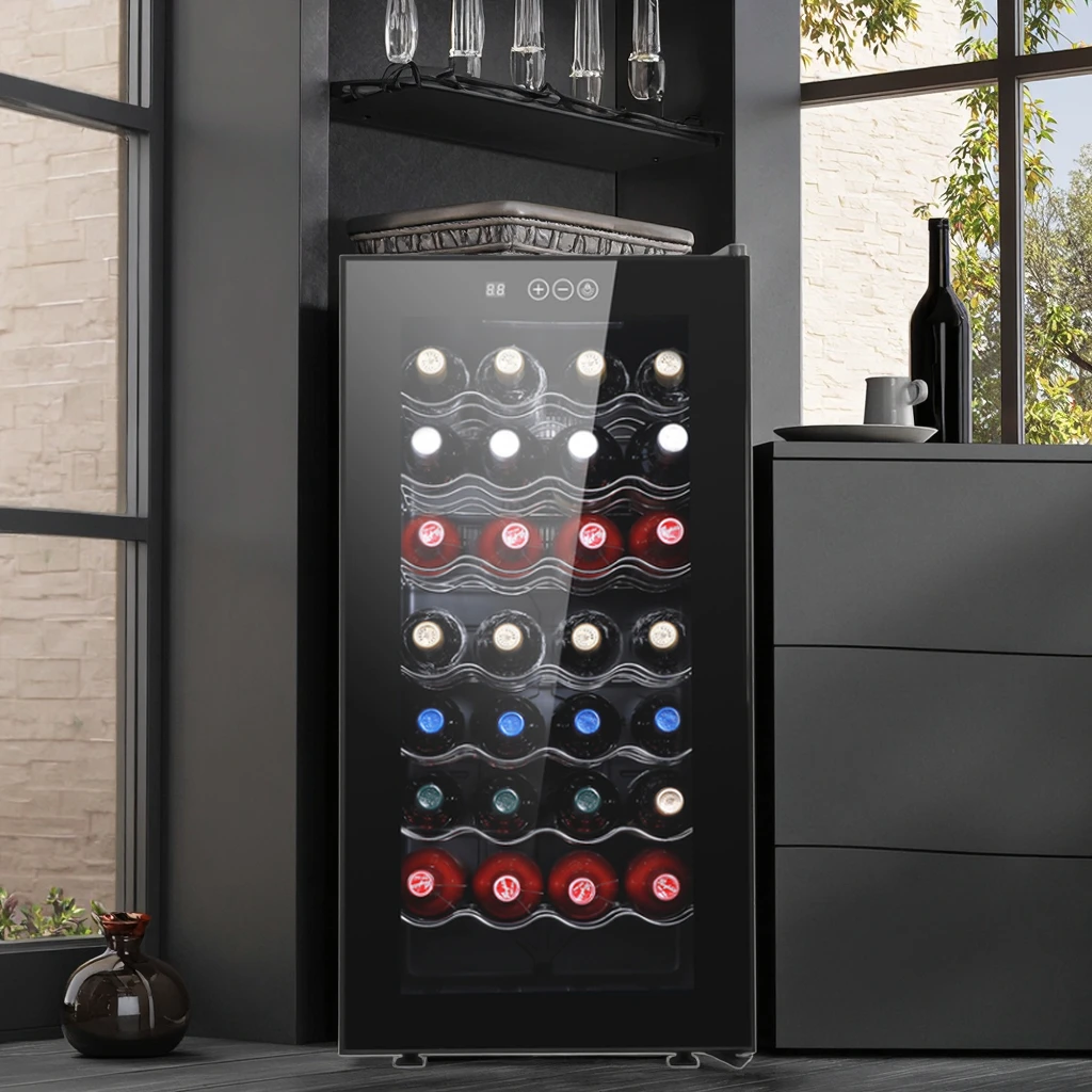 78L Freestanding Wine Cooler Fridge 32-Bottle Stainless Steel Wine Cabinet Electric for Household or Hotel Use