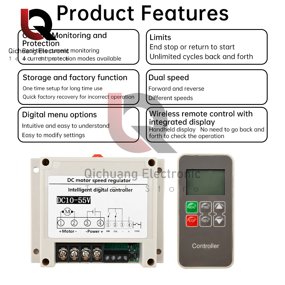 30A DC10-55V สมาร์ทแปรงมอเตอร์ Controller มอเตอร์ไดรฟ์จอแสดงผลรีโมทคอนโทรลรองรับแรงดันไฟฟ้าการตรวจสอบปัจจุบัน