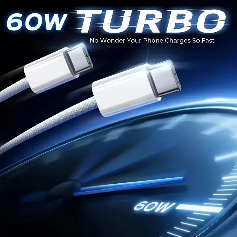 LAIHONEN 3A Original PD 60W USB-C to C Cable, Fast Charge Data, For IPhone15-17 Pro Max Samsung S24 Xiaomi White