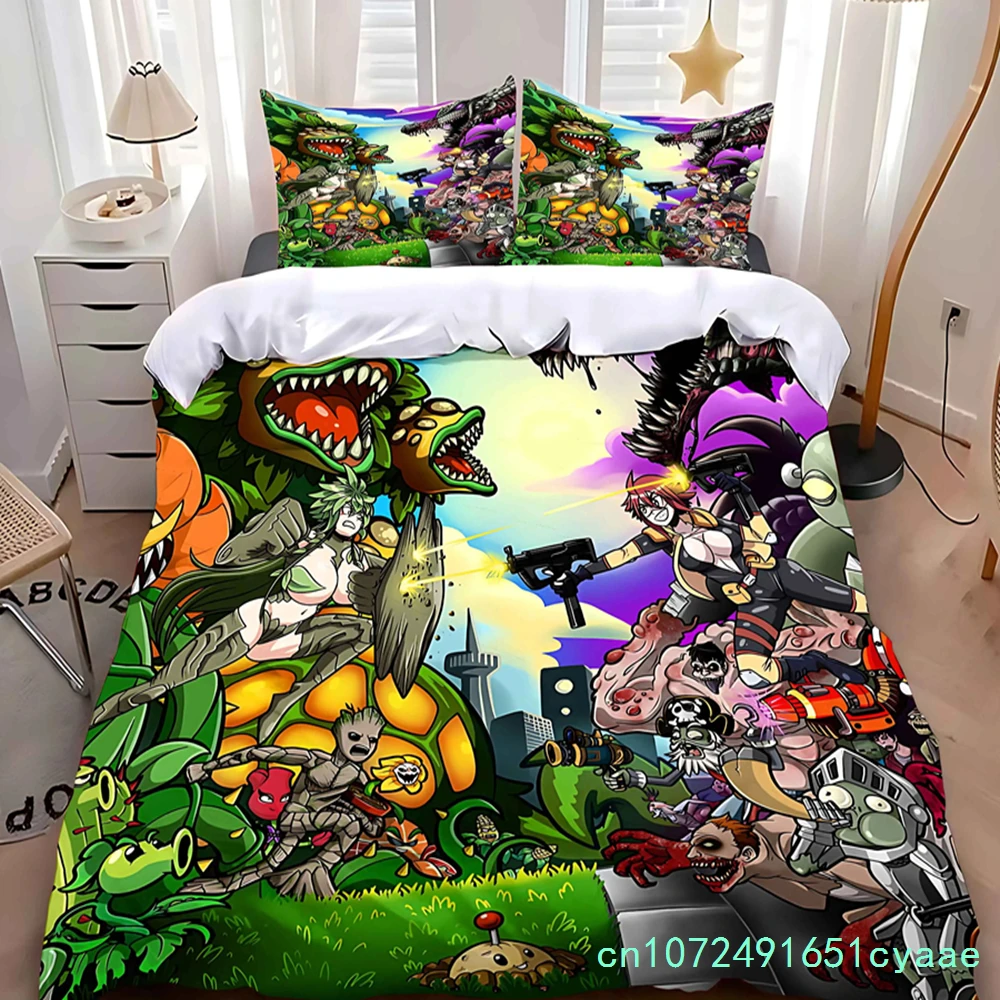 Duvet Cover Pillowcase Bedding Set Adult Boy Girl Bedroom Decoration Children Gift Single Double Large Size P-Plants-vs-Zombie