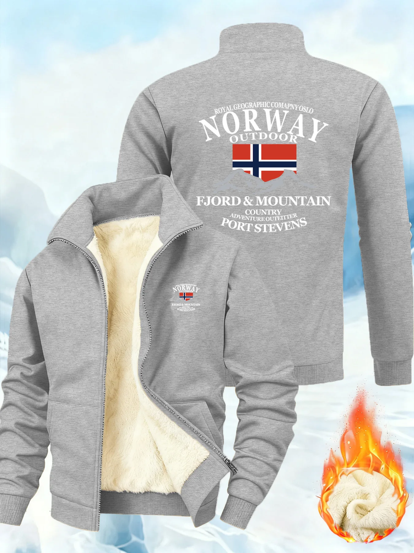 معاطف شتوية سميكة للرجال سترات رياضية غير رسمية من النرويج موضة ملابس الشارع الشهير بسحاب وياقة واقفة من الصوف بأكمام طويلة