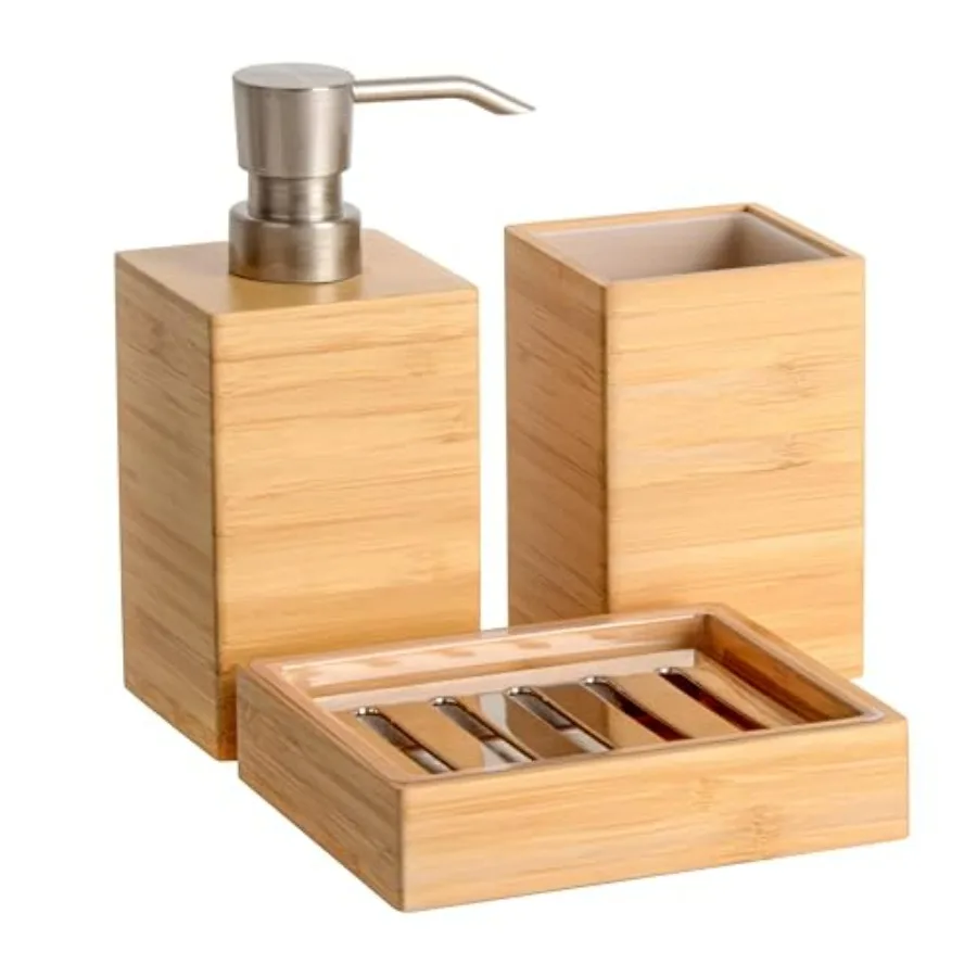 

Bamboo Bathroom Accessories Set 3 Pcs Wood Bathroom Accessories Soap Dispenser Toothbrush Holder Soap Dish Kitchen Soap Dispens