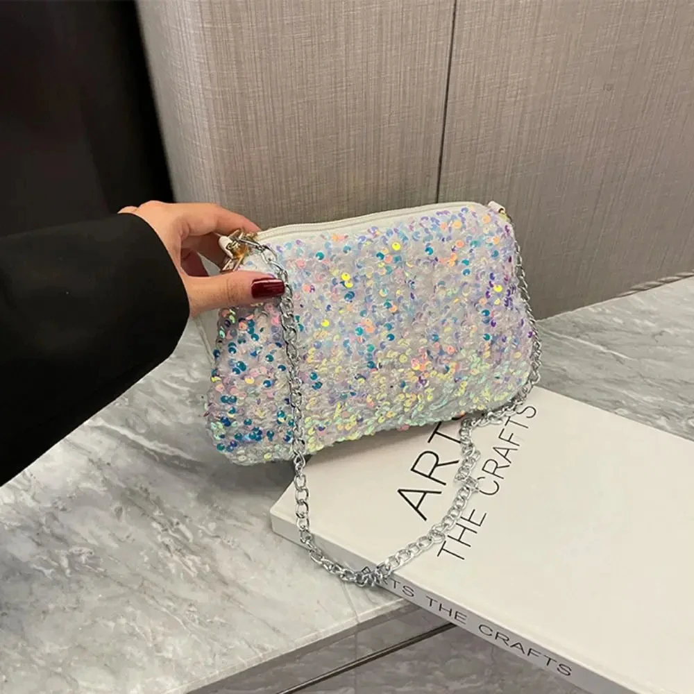 Einfarbige Umhängetasche mit Pailletten, einfache INS-Kette, Pailletten, Umhängetasche, Tasche, Handytasche, kleine quadratische Tasche, Dinner-Party – Detail 5
