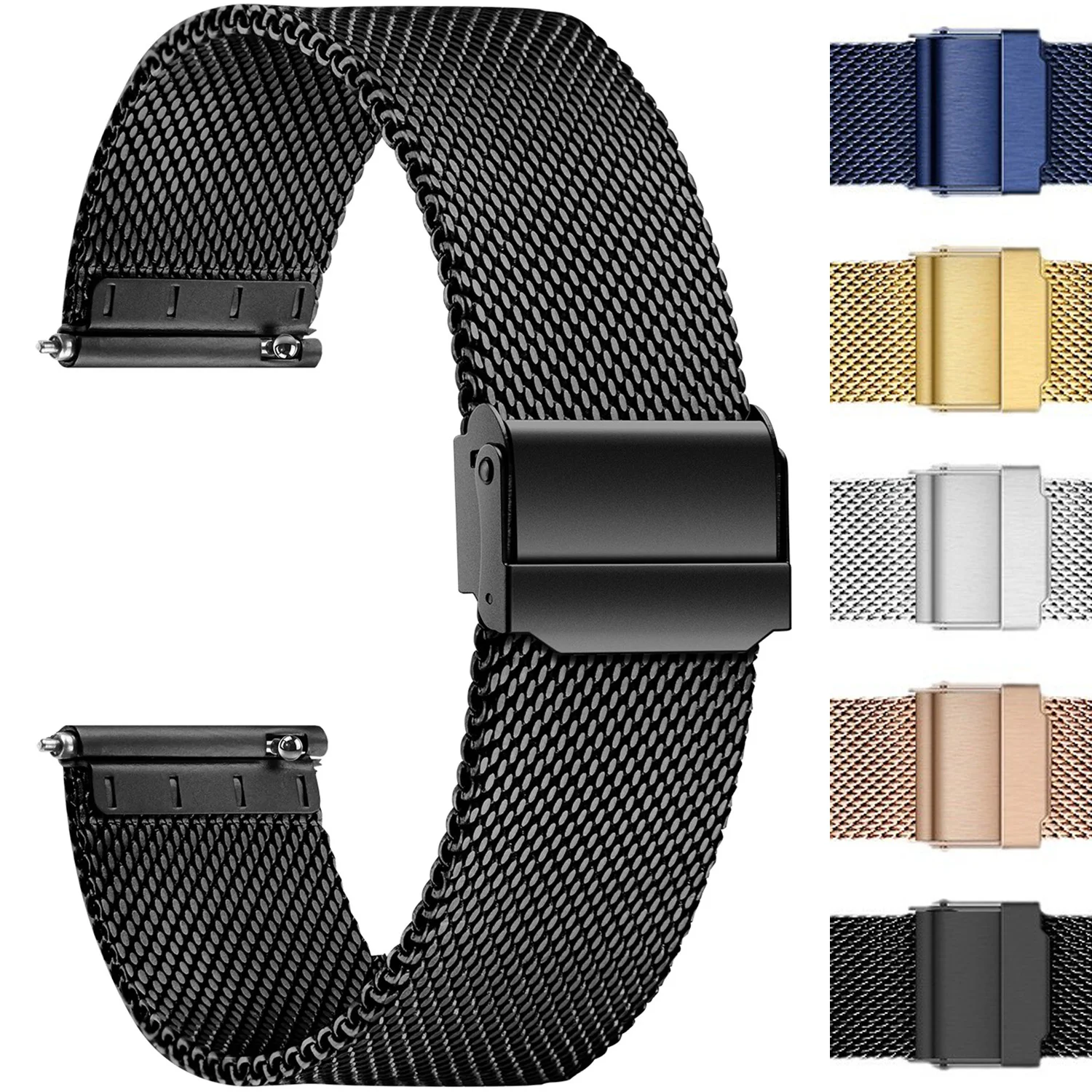 Milan Stainless Steel Mesh Watch Band , 8/10/12/13/14/15/16/17/18/19/20/21/22/24mm, Quick Release Watch Straps for Mens Women