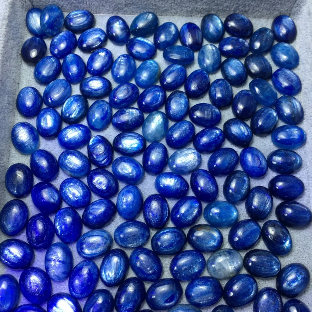 Wholesale 4pcs Genuine Blue Kyanite Bead 10x14mm 12x16mm Oval Semi-Precious Gemstone Cabochon Ring Face For Jewelry