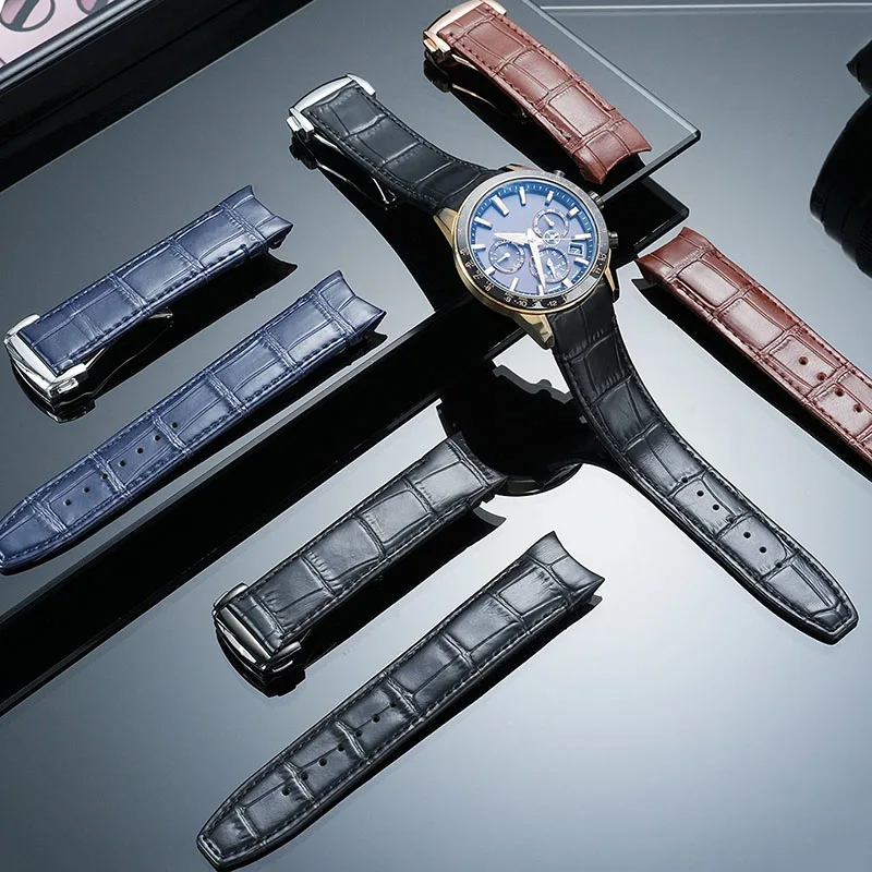 For Seiko Strap Arc Shaped Openings for Seiko ASTRON Series 21mm Curved End Crocodile Patterned Genuine Leather Strap Men