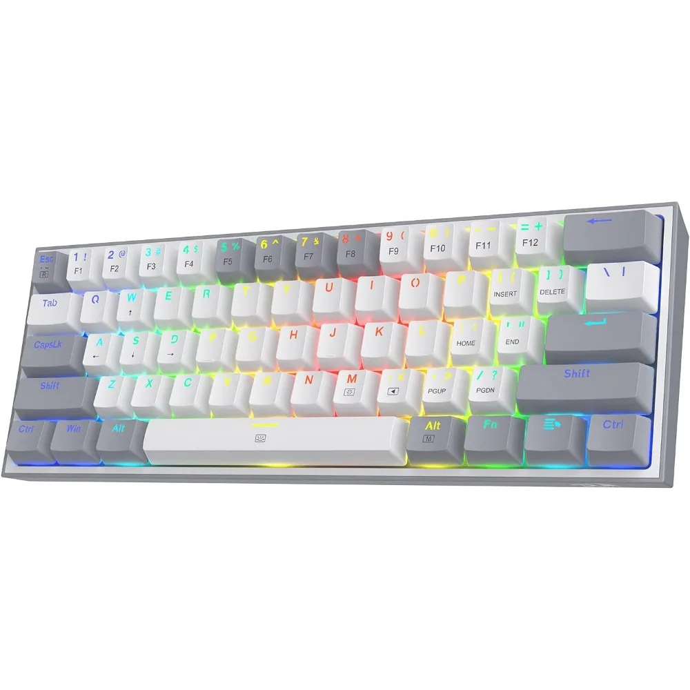 60% Wired RGB Mechanical Keyboard, 61 Keys, Hot-Swap, Compact, White/Grey Keycaps, Linear Red Switch, Driver/Software Enabled