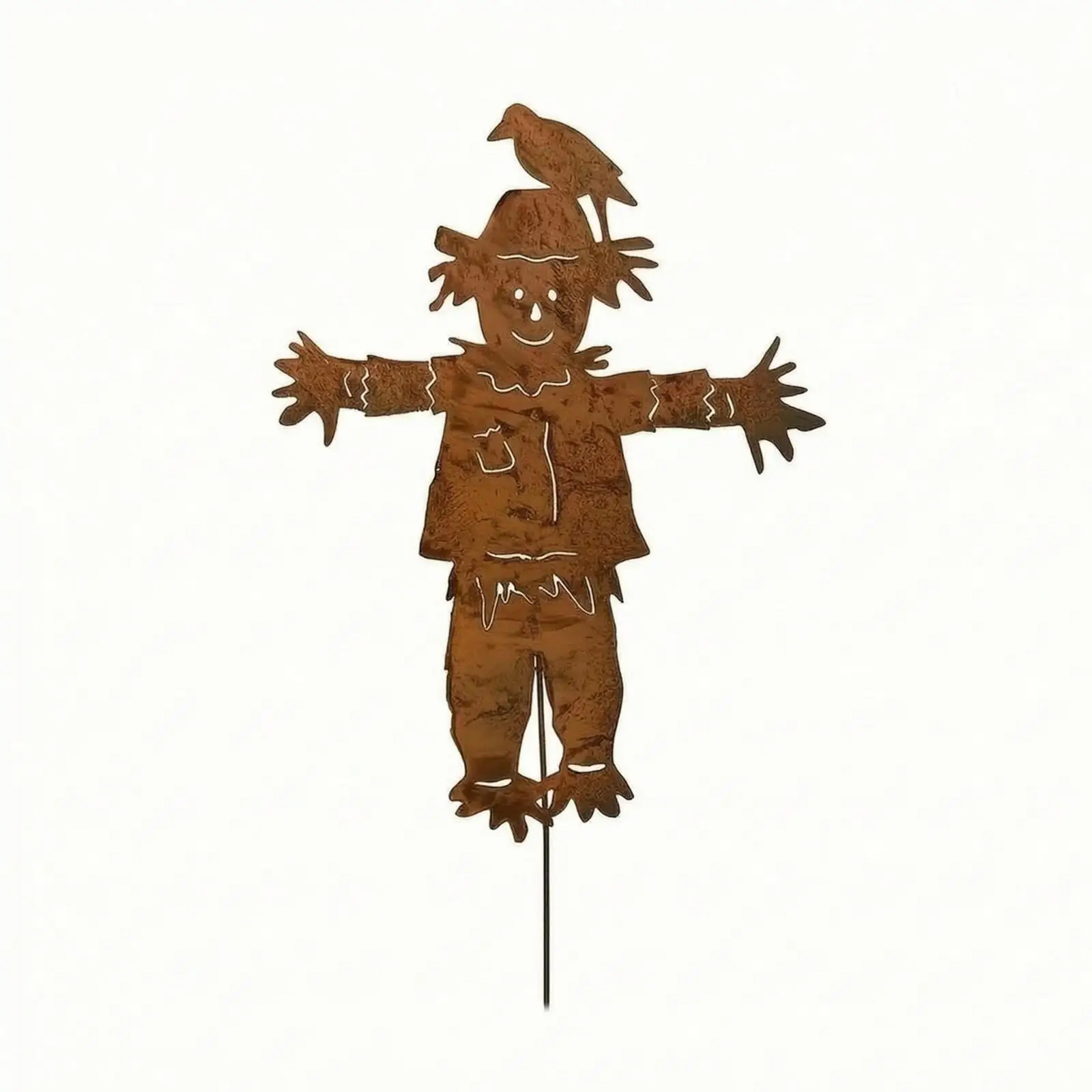 Lawn Decorative Statue Vintage Rust Finish Iron Scarecrow Silhouette Outdoor Garden Metal Stake Décor for Lawn Countryside Yard