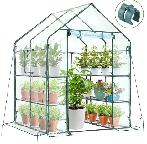 Portable Outdoor Greenhouse, 57 x 85 x 77 In Heavy Duty Walk-Through Greenhouse, Polyethylene Cover, Mesh Door and Viewing Windows