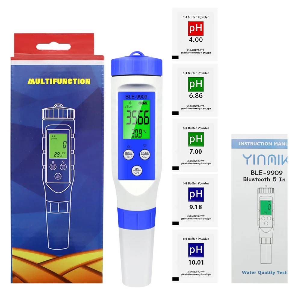 Blue Tooth 5/2 in 1 PH/EC/TDS/Salinity/TEMP Meter Smart Online Monitor APP Control for Aquariums Pool Water Quality Meter Tool