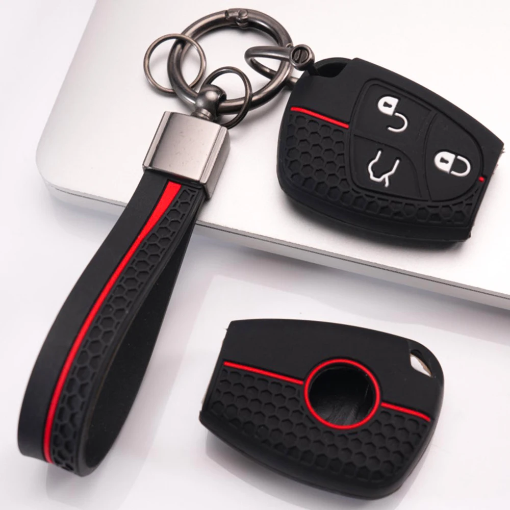 Silicone Key Cover With Lanyard For Mercedes-Benz C B E A S ML GL SLK G V Class W203 W211 W204 W168 W169 W220 W164 W639
