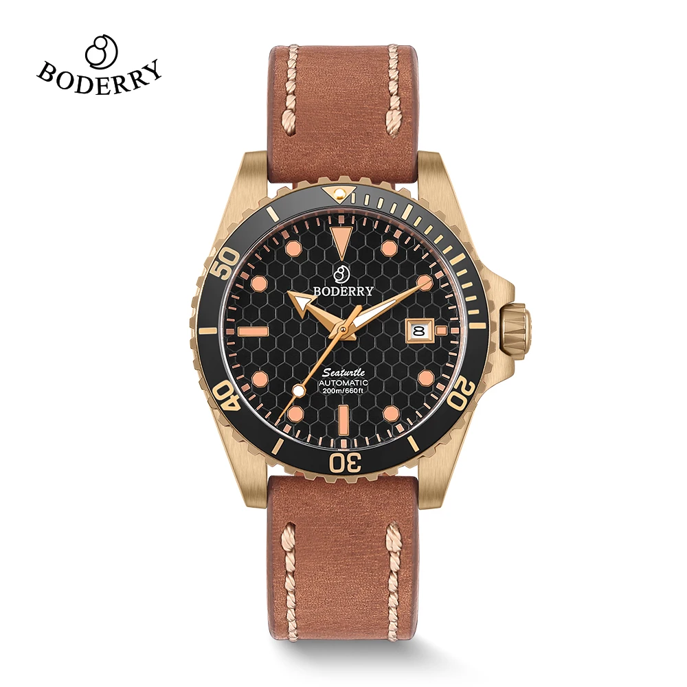 BODERRY Men's Bronze Diver Automatic Watches Top Brand Luxury Clock 100M Waterproof Wristwatch Sport Mechanical Watch for Men