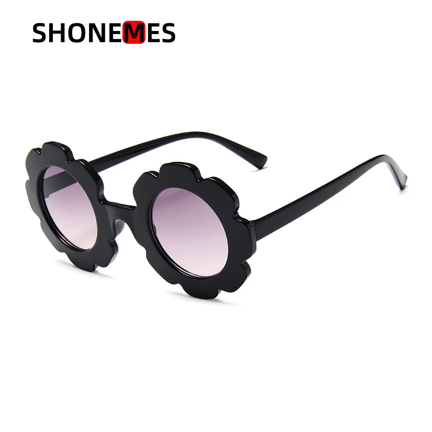 Shonemes Round Children Sunglasses Stylish Flower Sun Glasses Outdoor UV Protective Gradient Shades Black White Pink for Girls